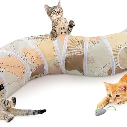 Glittme Cat Tunnel, Cat Tunnels for Indoor Cats, S-Shape Cats Cave with Cat Toys, Foldable Cat Tubes and Tunnels for Cats, Rabbit, Puppy, Guinea Pig