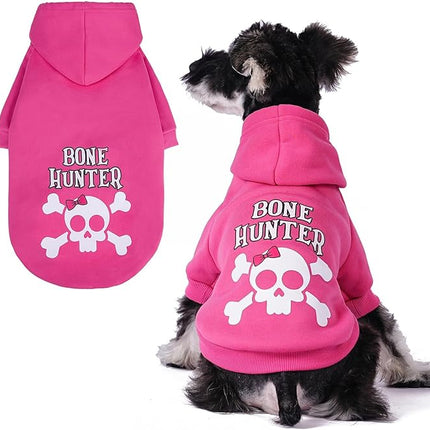 BINGPET Bone Hunter Dog Sweater with Hood and Leash Hole,Warm Fleece Dog Hoodie & Winter Coat for Small to Large Dogs,Cold Weather Pet Clothes(Small)