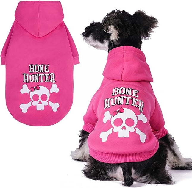 BINGPET Bone Hunter Dog Sweater with Hood and Leash Hole,Warm Fleece Dog Hoodie & Winter Coat for Small to Large Dogs,Cold Weather Pet Clothes(Small)