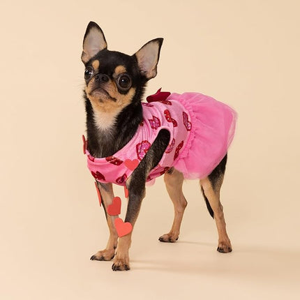 Fitwarm Pink Heart Tulle Dog Dress, Fancy Valentines Outfit for Small Dogs Girl, Festive Pet Clothes, Pink, Red, Large