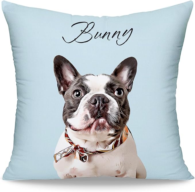 Funny DIY Personalized Pet Oil Painting Portrait from Photo Throw Pillow, Custom Dog Memorial Gifts for Loss of Dogs, Dog Cat Memorial Pillow, Customized Bereavement Sympathy Gifts for Pet Lover