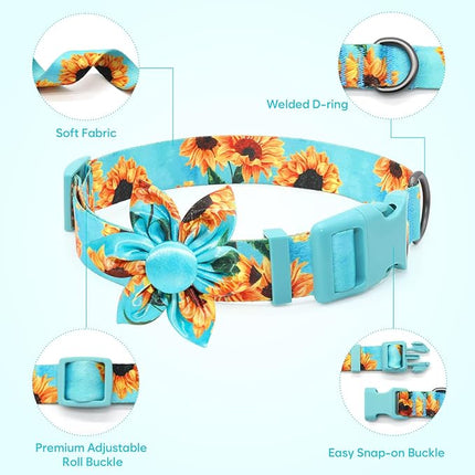 Fancy Floral Boy Dog Collar with Sunflower Bowtie for Small to Large Dogs