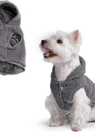 Spark Paws Fleece Dog Jacket, Hooded Sweater Vest, Warm Coat for Winter - Suitable for Small Medium Large XL XXL Breeds - Grey - S