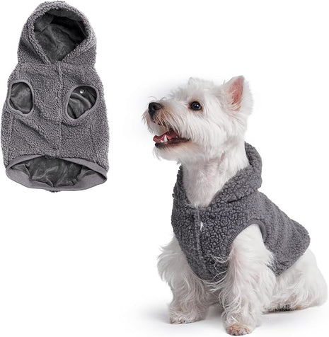 Spark Paws Fleece Dog Jacket, Hooded Sweater Vest, Warm Coat for Winter - Suitable for Small Medium Large XL XXL Breeds - Grey - S
