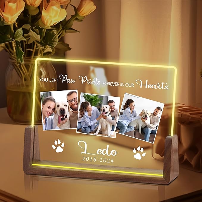 Custom Dog Memorial Gifts for Loss of Dog, Customized Pet Memorial Gifts, Personalized Dog Memorial Night Light Acrylic Plaque, In Memory of Dog, Loss of Pet Sympathy Gifts, Memorial Gifts for Cats
