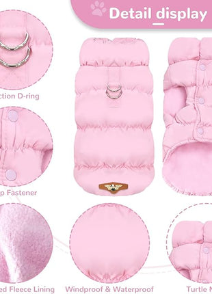 Winter Warm Dog Jacket for Small Medium Dogs Cat Cold Weather Coats with Harness Paded Dogs Fleece Vest Waterproof Windproof Dog Snow Jacket Pet Puppy Clothes (Pink,L)