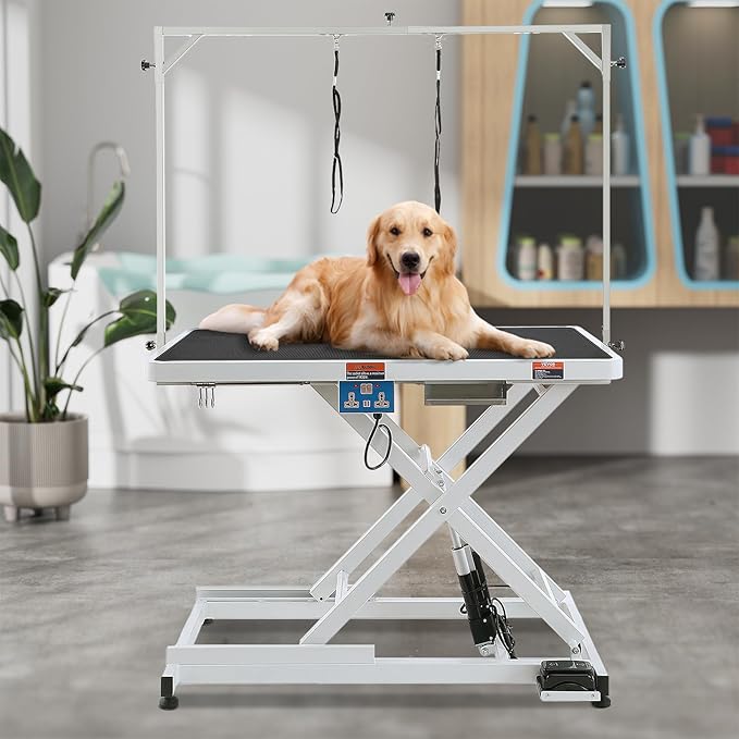 VEVOR 50" Electric Pet Grooming Table, Heavy Duty Dog Grooming Arm for Large Dogs, Height Adjustable Dog Grooming Station, Anti Slip Tabletop/Dog Grooming Station, Max Bearing 400LBS