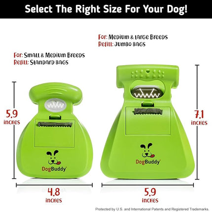 DogBuddy Pooper Scooper, Portable Dog Pooper Scooper, Poop Scooper for Small and Large Dogs, Pooper Scooper with Bag Attachment, Leash Clip and Dog Waste Bags Included (Large, Kiwi)