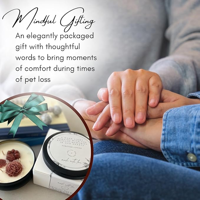 Paw Print Pet Loss Candle – Dog Memorial Gifts for Loss of Dog – Sympathy Gift and Bereavement Candle with Rose Quartz Stones, Clementine, Jasmine & Amber Musk – Rainbow Bridge Pet Remembrance Gift