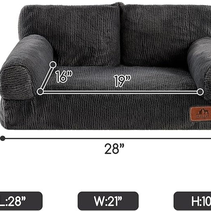 Hollypet Fluffy Plush Pet Cat Couch Soft Calming Pet Sofa Beds for Medium Small Cats and Dogs, Dark Charcoal Gray