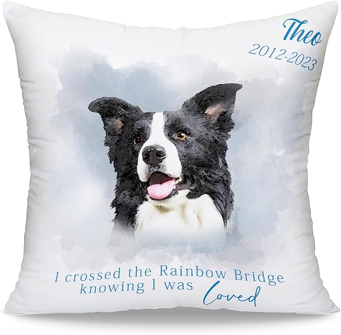 Funny DIY Personalized Pet Watercolor Portrait Throw Pillows with Pictures, Custom Dog Memorial Gifts for Loss of Dogs, Dog Cat Memorial Pillow, Customized Bereavement Sympathy Gifts for Pet Lover