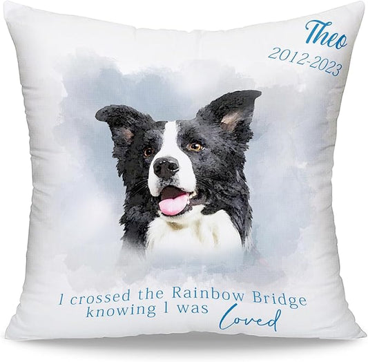 Funny DIY Personalized Pet Watercolor Portrait Throw Pillows with Pictures, Custom Dog Memorial Gifts for Loss of Dogs, Dog Cat Memorial Pillow, Customized Bereavement Sympathy Gifts for Pet Lover
