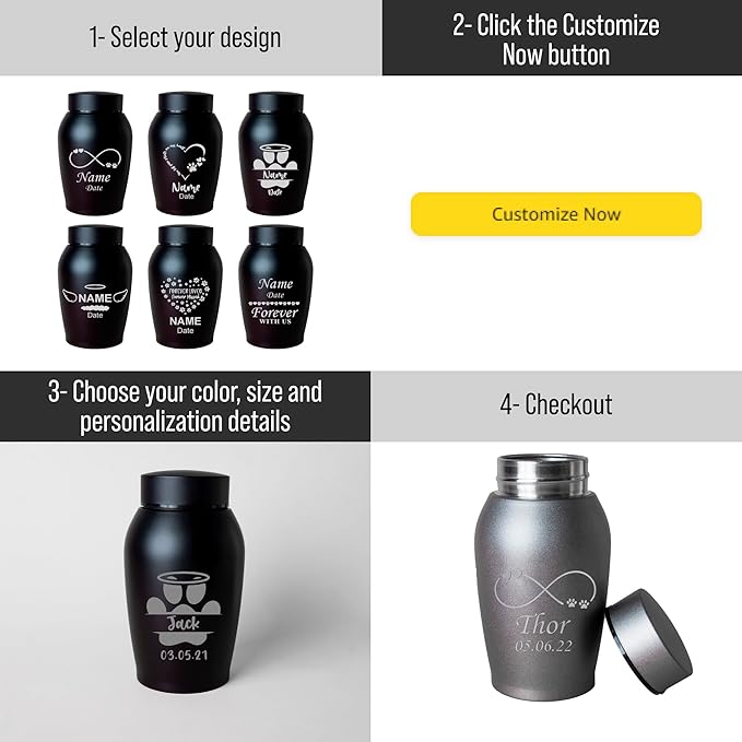 Personalized Cremation Keepsake Pet Ashes Urn Waterproof with Airtight Closure Customized Text Engraving Vase Container Memorial Dog Cat Funeral Decorative (You Left paw Prints on My Heart)