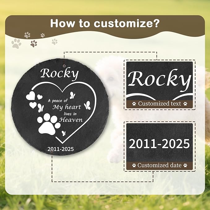 Ships Next Day Personalized Pet Memorial Stone for Loss of Dog Cat, Custom Photo Name Memory Headstone Garden Grave Marker Bereavement Sympathy Gift