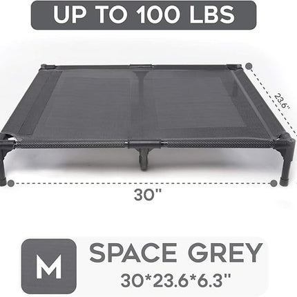 suddus Elevated Dog Bed for Medium Dogs, Dual Support Cooling Cot with Teslin Mesh, Portable Waterproof Pet Bed for Indoor/Outdoor Use, Medium, 30x23x6.3 Inch, Grey