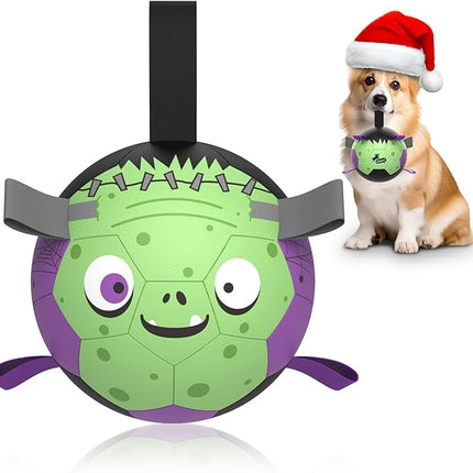 QDAN Dog Toys Ball: Dog Soccer Balls with Straps- Outdoor Herding Balls Toys for Small Medium Dogs- Christmas Puppy Pet Birthday Gifts- 6 Inch Purple Green