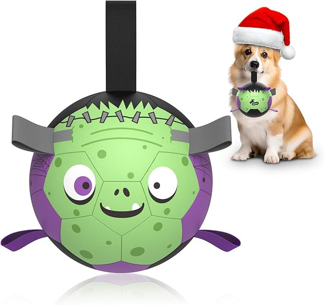 QDAN Dog Toys Ball: Dog Soccer Balls with Straps- Outdoor Herding Balls Toys for Small Medium Dogs- Christmas Puppy Pet Birthday Gifts- 6 Inch Purple Green