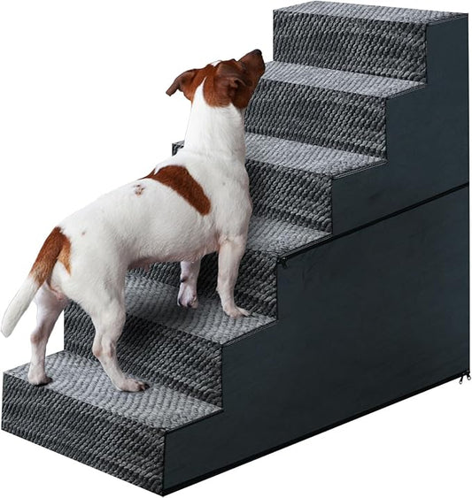 28" H Dog Stairs for Small and Medium Dogs 6-Step Ramps for High Beds and Couch Non-Slip Extra Wide Pet Stairs for Old Dogs and Puppy and Cat - Stable & Durable with Machine Washable Cover Indoor