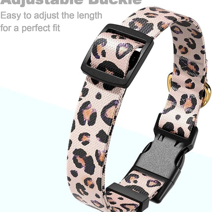 Rnivvi Dog Collar for Medium Dogs, Cute Leopard Heavy Duty Adjustable Puppy Collar with Quick Release Buckle for Boy Girl & Female, Pet Accessories for Walking Running, M Length 1" Width, Pink