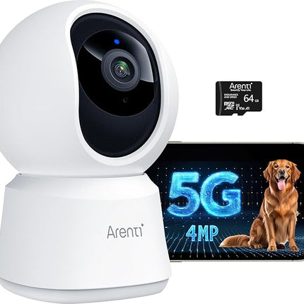 ARENTI 5G Indoor Security Camera, 4MP Pet Camera with Speaker for Dog/Cat, Baby Monitor with Phone App, Dual-Band WiFi, Auto Tracking, Super Night Vision, 2-Way Talk, 64G Local Storage (P2Q 64G)