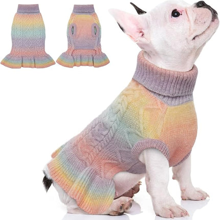 QBLEEV Dog Sweater Dress, Christmas Pullover for Small Dogs, Soft Warm Winter Puppy Vest Turtleneck Holiday Outfit for Girls Boys S