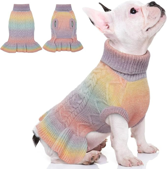 QBLEEV Girls' Small Dog Sweaters - Soft, Warm Winter & Fall Pullover Sweaters with Turtleneck & Vest Options for Female Puppies & Dogs - XS