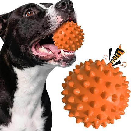 Apasiri Peanut Flavor Dog Ball, Indestructible Dog Toy for Aggressive Chewers, Large Breed, Squeaky, Rubber, Orange