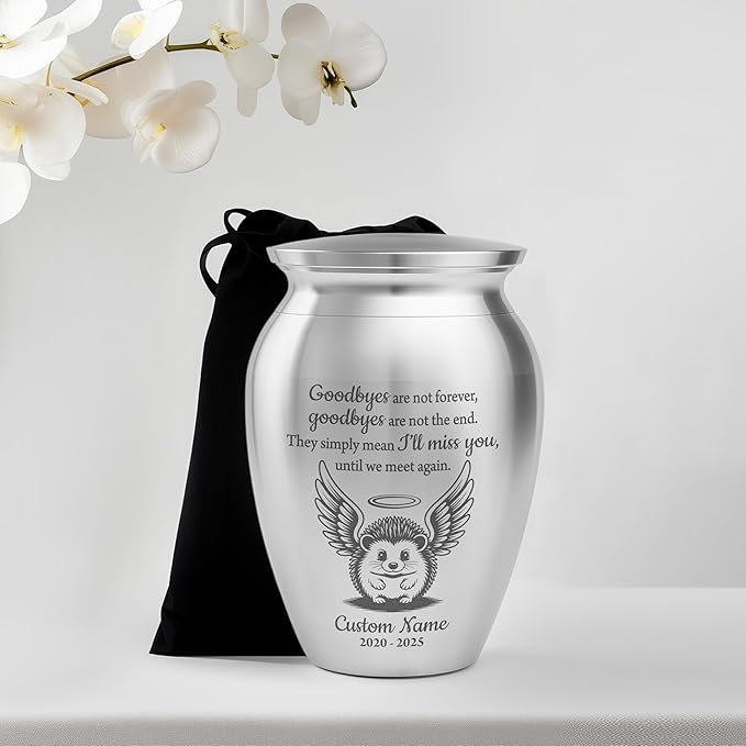 Artsy Woodsy Personalized Hedgehog Pet Memorial Cremation Mini Urn, Decorative Keepsake Small Urns for Ashes 2.56 inch, Remembrance Gifts for Pet Lovers in Loving Memory (07, 2.56x1.77)