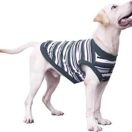 Large Dog Striped T Shirts Clothes Sleeveless Tank Top Vest for Pitbull Labrador, Green, 3X-Large