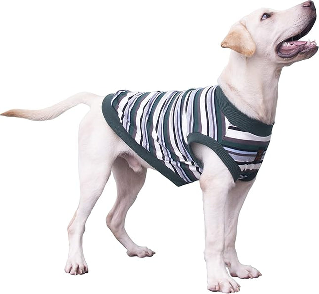 Large Dog Striped T Shirts Clothes Sleeveless Tank Top Vest for Labrador Dobermann, Green, 5X-Large