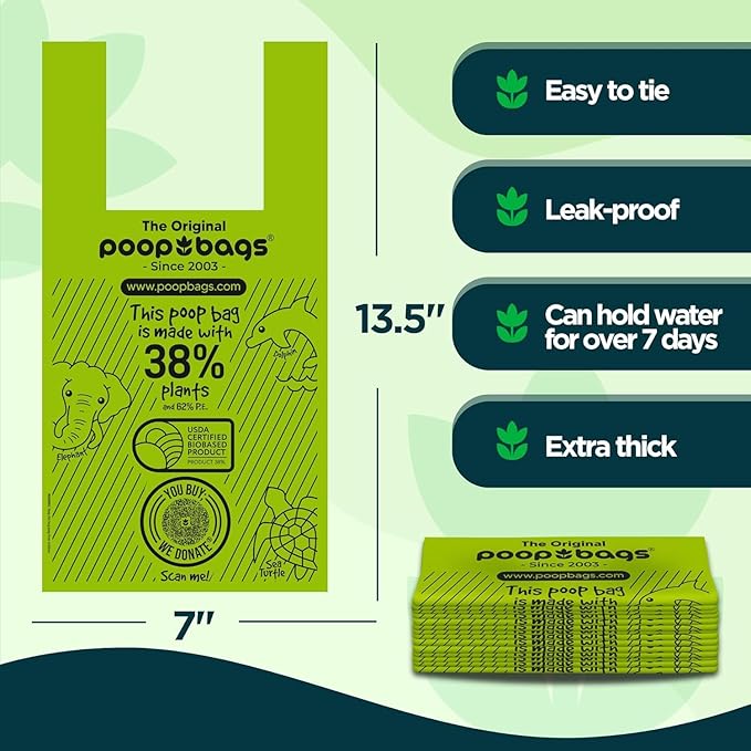 The Original Poop Bags® Dog Poop Bags with Handles, 38% USDA Biobased, Leak-Proof & Easy Tie Waste Bags for Dogs, Unscented, 240 Count