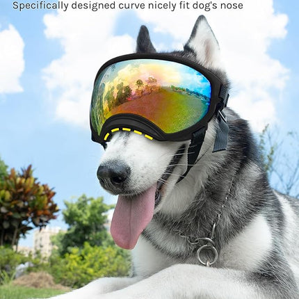 Large Dog Sunglasses, Dog Goggles Large Breed and Medium, UV Protection, Windproof, Dustproof and Snowproof. Shatterproof Lens, Adjustable Strap