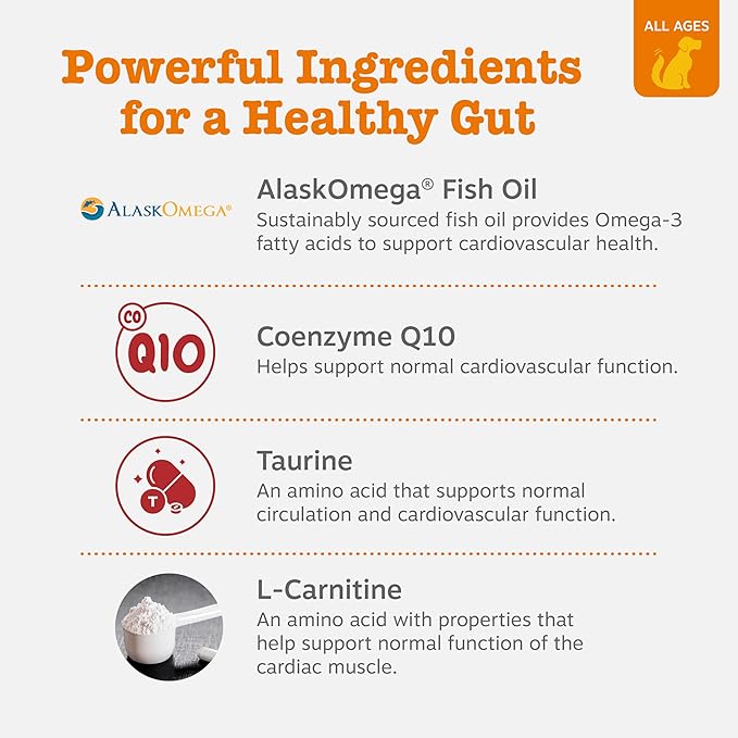 Zesty Paws Cardiovascular Support for Dogs - Taurine for Dogs - with CoQ10, L Carnitine & Sea Buckthorn - Senior Heart Health - AlaskOmega Fish Oil Omega 3 - Senior - Salmon - 90 Count