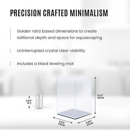 UNS Ultra Clear Rimless Tank - 5.9GAL | 22.5L - 9.84x9.84x14.17 | 25x25x36 CM, 5mm Glass Thickness, Leveling Mat Included - Low Iron, High Clarity Fish Tank w/ 45° Mitered Edge - [25T]