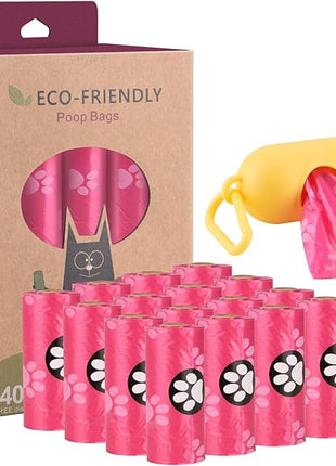Biodegradable Dog Poo Bags with Holder-240 Large Poop Bags, Corn Starch Blended Compostable Bag, Extra Thick Strong Leak Proof Waste Bag for Dogs (Pink)