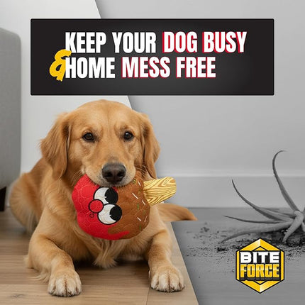 Bite Force -Durable & Strong Dog Toy Candy Apple Buddy with Squeaker, Kevlar-Reinforced for Aggressive Chewers for Small Medium Large Dogs - red.