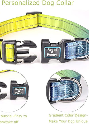 Roses&Poetry Small Dog Collar with Gradient Amber, Yellow Reflective Dog Collar Adjustable Small Pet Collars for Small Medium Large Dogs (Amber-S)