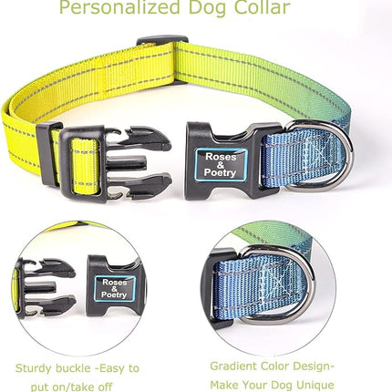Roses&Poetry Reflective Dog Collar and Lead with Gradient Amber, Adjustable Durable Puppy Collars Leash for Extra Small Dogs (Amber-L)