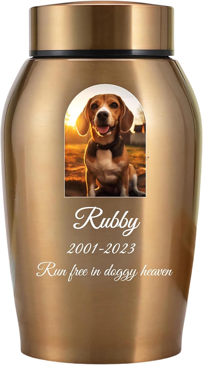 Personalized Dog Urn, Stainless Steel Cremation urns for Pets Ashes, Custom Photo Pet Memorials Pet Urn, CremationUrn for Pet Ashes(Octagon)