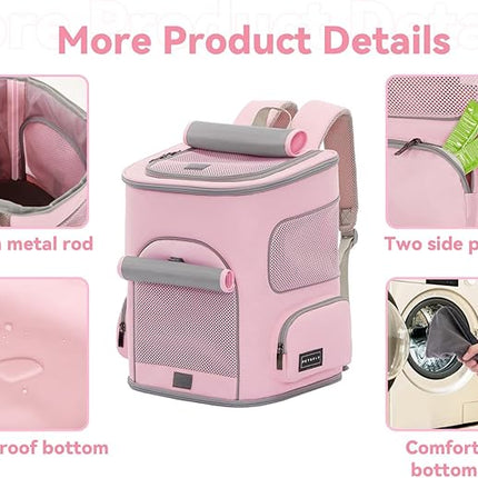 PETSFIT Pet Carrier Backpack with Upgraded Waist Protection, Cat Carrier Backpack Designed for Small Dogs/Cats, Fully Ventilated Collapsible Dog Backpack for Outdoor Traveling Hiking Camping, Pink
