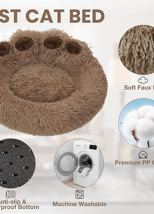 Calming Dog Bed Cat Bed Medium Size Dog - Donut Washable Medium Pet Bed, Warm Kitten Nest 24 inches Anti-Slip Round Fluffy Plush Faux Fur Cat Bed, Fits up to 25 lbs Pets, (Classic Camel)
