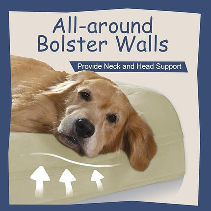 XL Dog Bed for Large Dogs, Orthopedic Dog Bed Egg Crate Foam with Removable Washable Cover, Waterproof Non-Slip Big Pet Sofa with 4-Sides Removable Bolster, Beige