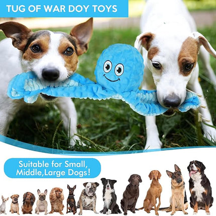 Squeaky Dog Toys Octopus Stuffed Crinkle Toy, Puppy Chew Toys for Teething, Durable Tug of War Interactive Plush Dog Toys for Puppies Small, Medium, and Large Dogs