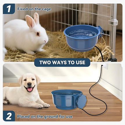 NAMSAN Small Heat Pet Bowl for Cats Rabbits Indoor, 0.6L Heated Water Bowl, Water & Food Thermal-Bowl for Dog Cage, Hanging Kennel Dish, USB Cable, Self-Assembly