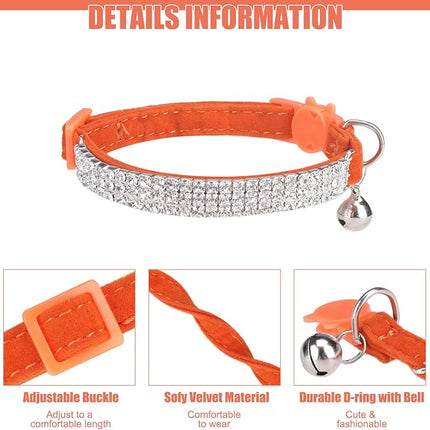 EXPAWLORER Soft Velvet Safe Cat Collars for Girl Cats -2 Pack Rhinestones Bling Diamante Adjustable Collars Breakaway- Chirstmas Cat Clollar Gifts with Bells for Boy Cats Kitty and Small Dogs