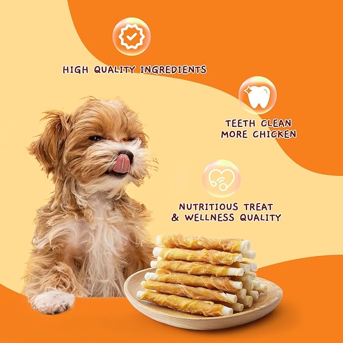 Jungle Calling Dog Treats, Chicken Wrapped Rawhide Sticks for Dogs, Grain-Free Natural Small Dogs Training Treats, Edible Pet Chew Snacks,10.6 oz