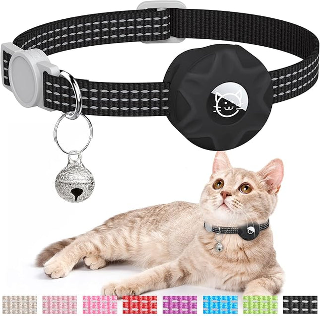 Apple AirTag Cat Collar, GPS Tracker Kitten Collar with Breakaway Feature and Bell, Lightweight for Cats and Kittens (Black)