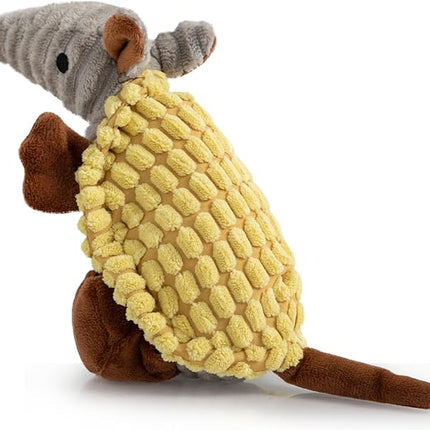 Hollypet Plush Dog Squeaky Toy Stuffed Armadillo Animal Pet Puppy Chew Toys with Clean Teeth for Small Medium Large All Breed Sizes Dogs, Yellow, 8 in