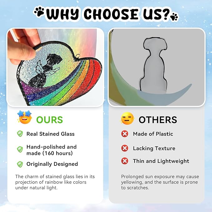 Stained Glass Rainbow Bridge Dog Memorial Gifts for Loss of Dog, Window Hanging Dog Memorial Suncatcher Sympathy Passing Away Pet Memorial Bereavement Dog Gifts, Angel Dog