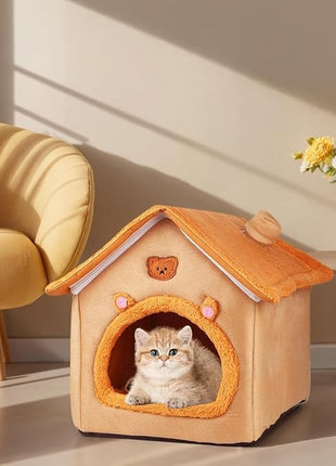 Cat House Inside Cat Sleeping Tent Dog House Bed Indoor with Non-Slip Bottom 15.75inch Orange